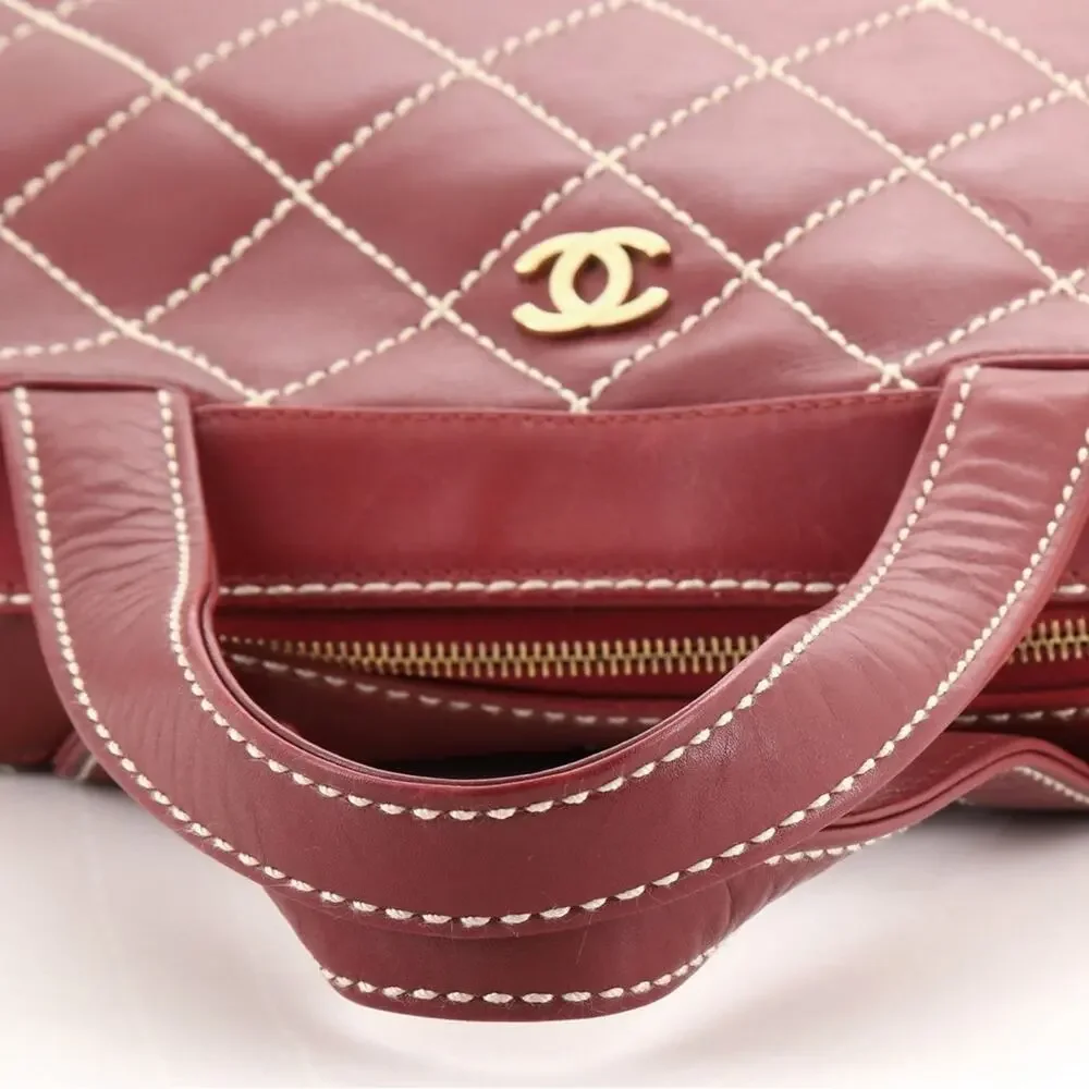 Chanel Red Burgundy Surpique Boston Quilted leather bag - Picture 9 of 10
